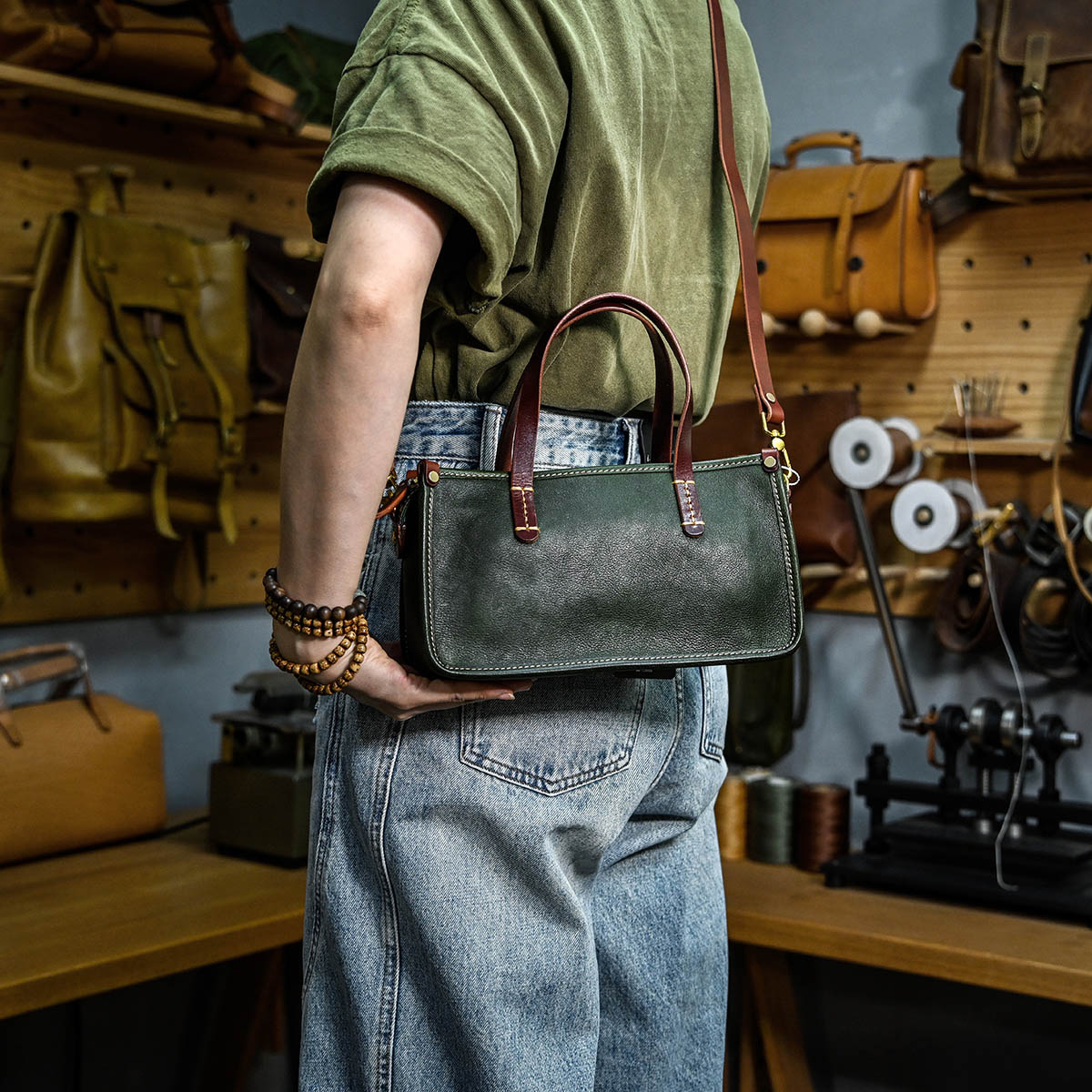 DEEPKEE original nubuck handmade full-grain genuine leather cowhide bag 復古包款 小眾軟皮手工包 真皮小方包 0727 號