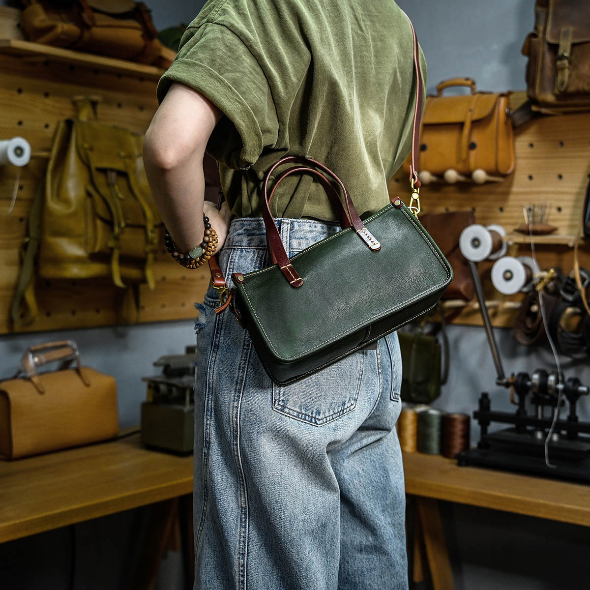 DEEPKEE original nubuck handmade full-grain genuine leather cowhide bag 復古包款 小眾軟皮手工包 真皮小方包 0727 號