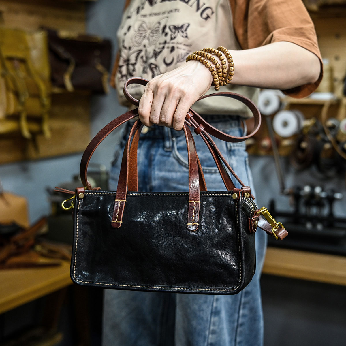 DEEPKEE original nubuck handmade full-grain genuine leather cowhide bag 復古包款 小眾軟皮手工包 真皮小方包 0727 號