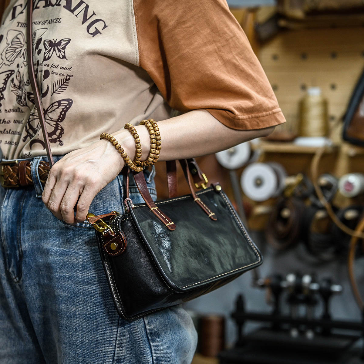 DEEPKEE original nubuck handmade full-grain genuine leather cowhide bag 復古包款 小眾軟皮手工包 真皮小方包 0727 號