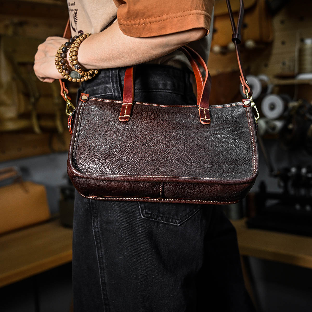 DEEPKEE original nubuck handmade full-grain genuine leather cowhide bag 復古包款 小眾軟皮手工包 真皮小方包 0727 號