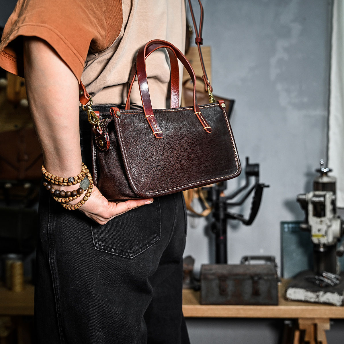 DEEPKEE original nubuck handmade full-grain genuine leather cowhide bag 復古包款 小眾軟皮手工包 真皮小方包 0727 號