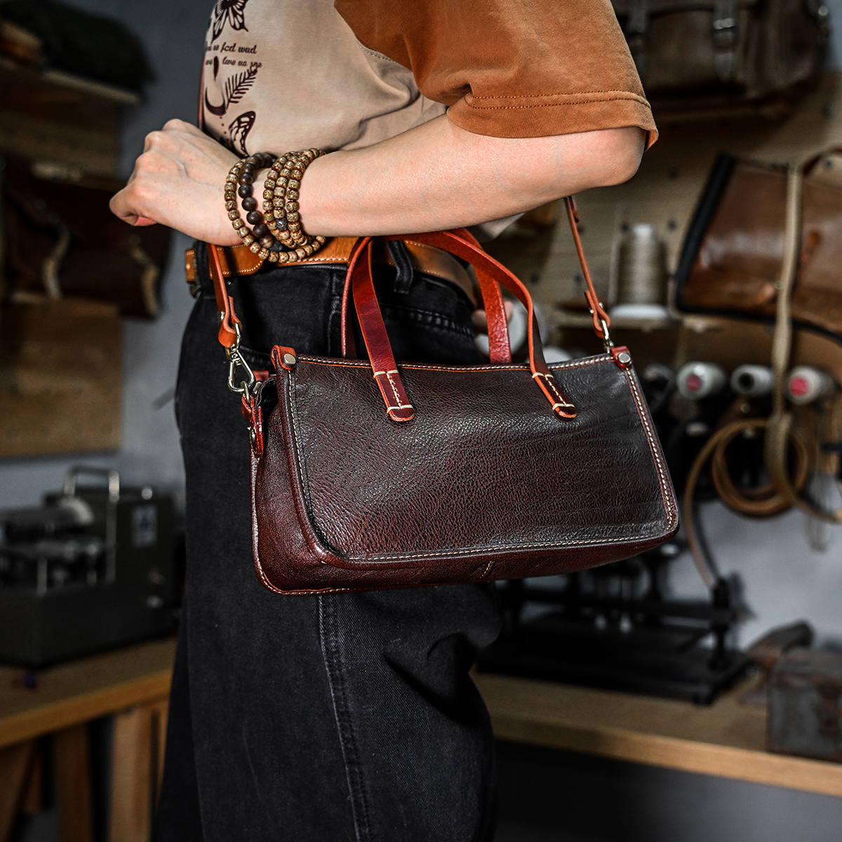DEEPKEE original nubuck handmade full-grain genuine leather cowhide bag 復古包款 小眾軟皮手工包 真皮小方包 0727 號