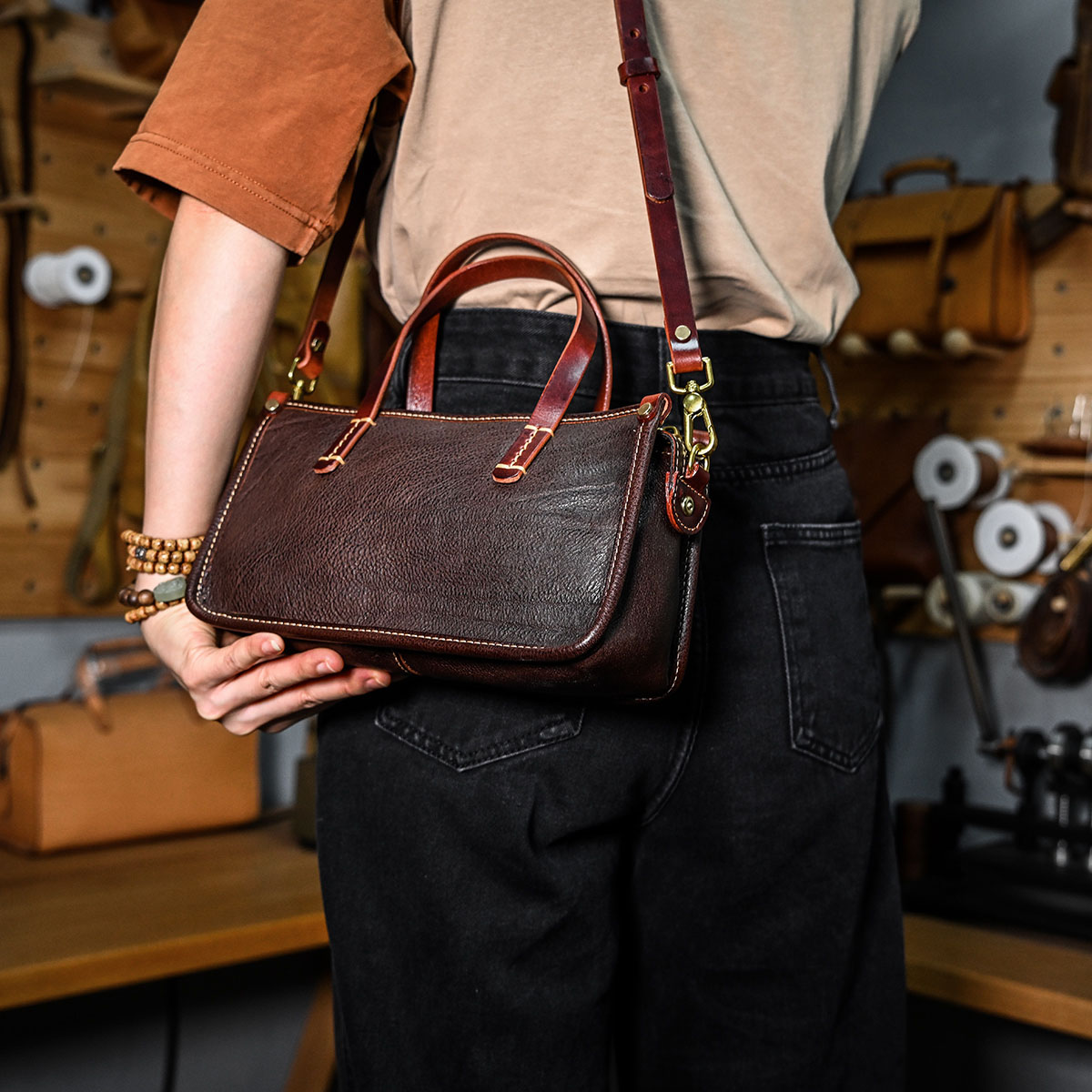 DEEPKEE original nubuck handmade full-grain genuine leather cowhide bag 復古包款 小眾軟皮手工包 真皮小方包 0727 號