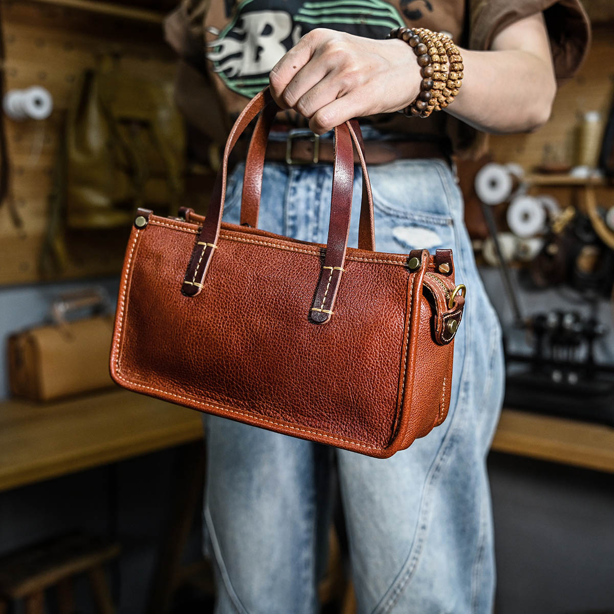 DEEPKEE original nubuck handmade full-grain genuine leather cowhide bag 復古包款 小眾軟皮手工包 真皮小方包 0727 號
