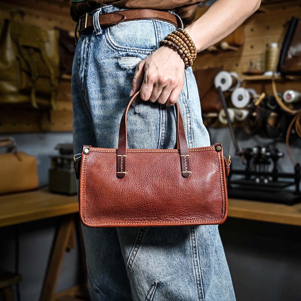 DEEPKEE original nubuck handmade full-grain genuine leather cowhide bag 復古包款 小眾軟皮手工包 真皮小方包 0727 號