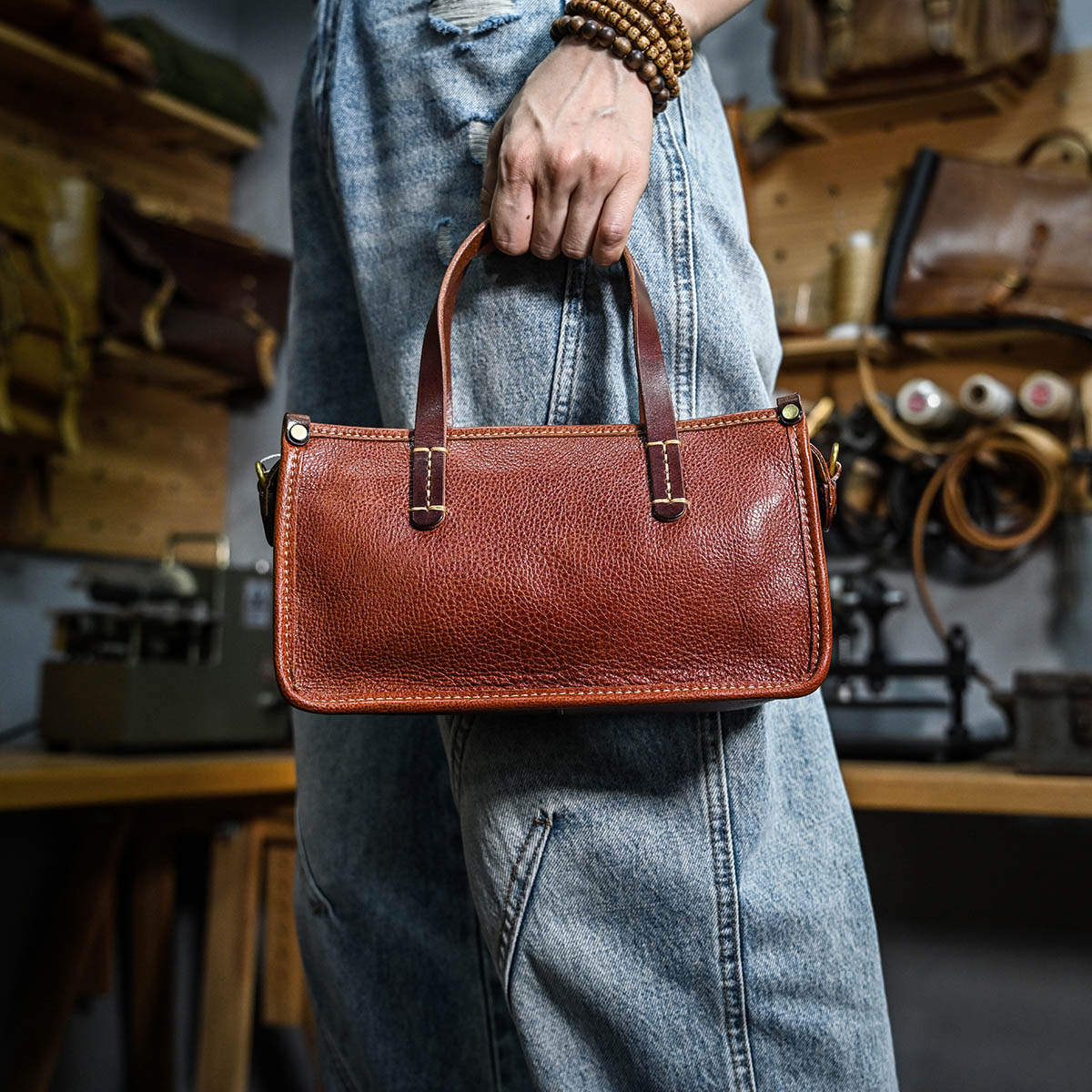 DEEPKEE original nubuck handmade full-grain genuine leather cowhide bag 復古包款 小眾軟皮手工包 真皮小方包 0727 號