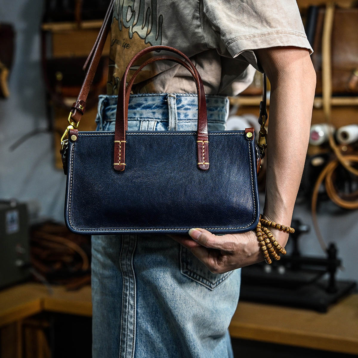DEEPKEE original nubuck handmade full-grain genuine leather cowhide bag 復古包款 小眾軟皮手工包 真皮小方包 0727 號