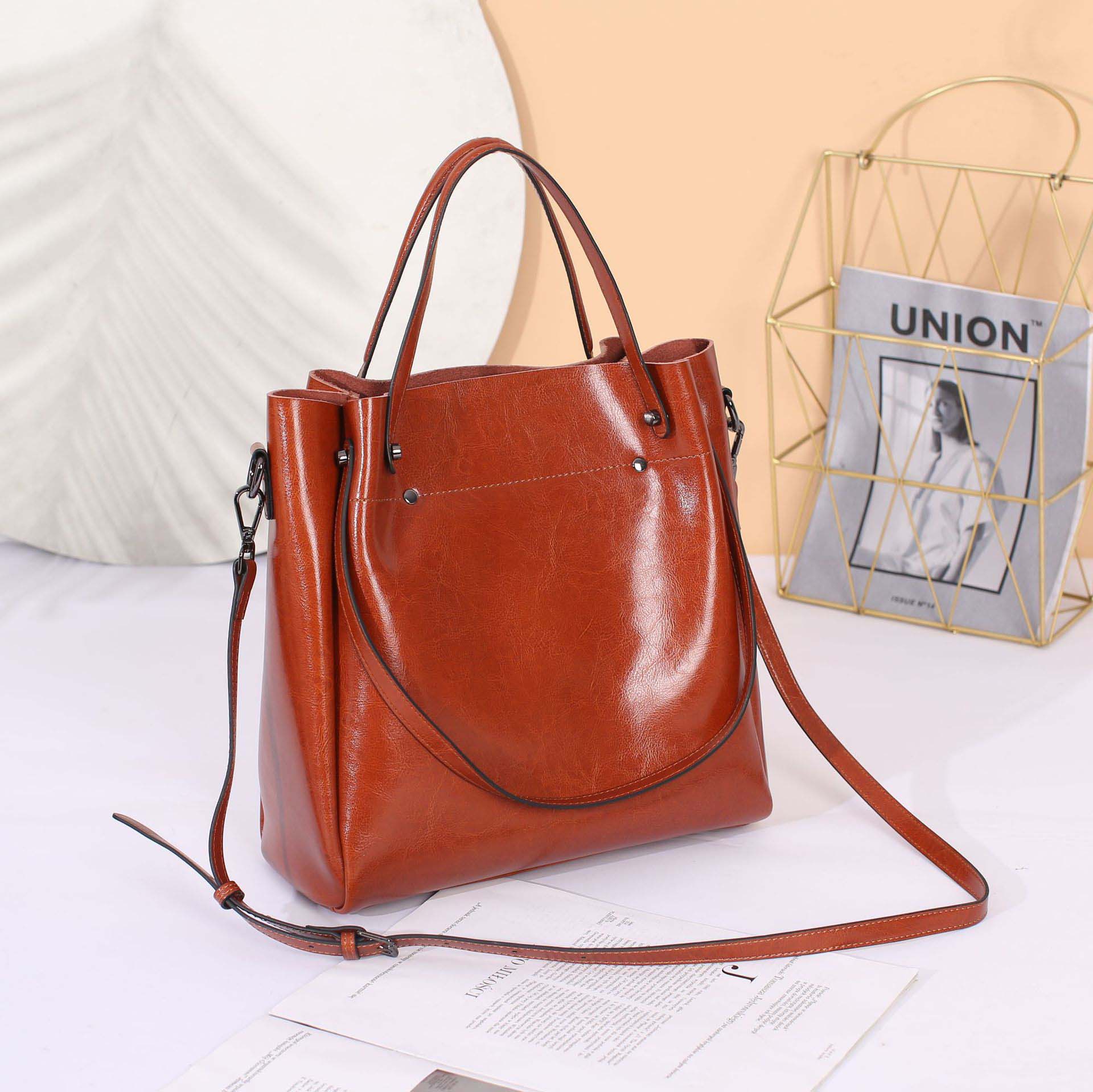 DEEPKEE original nubuck handmade full-grain genuine leather cowhide bag 時尚高級感水桶包真皮女包 0817 號