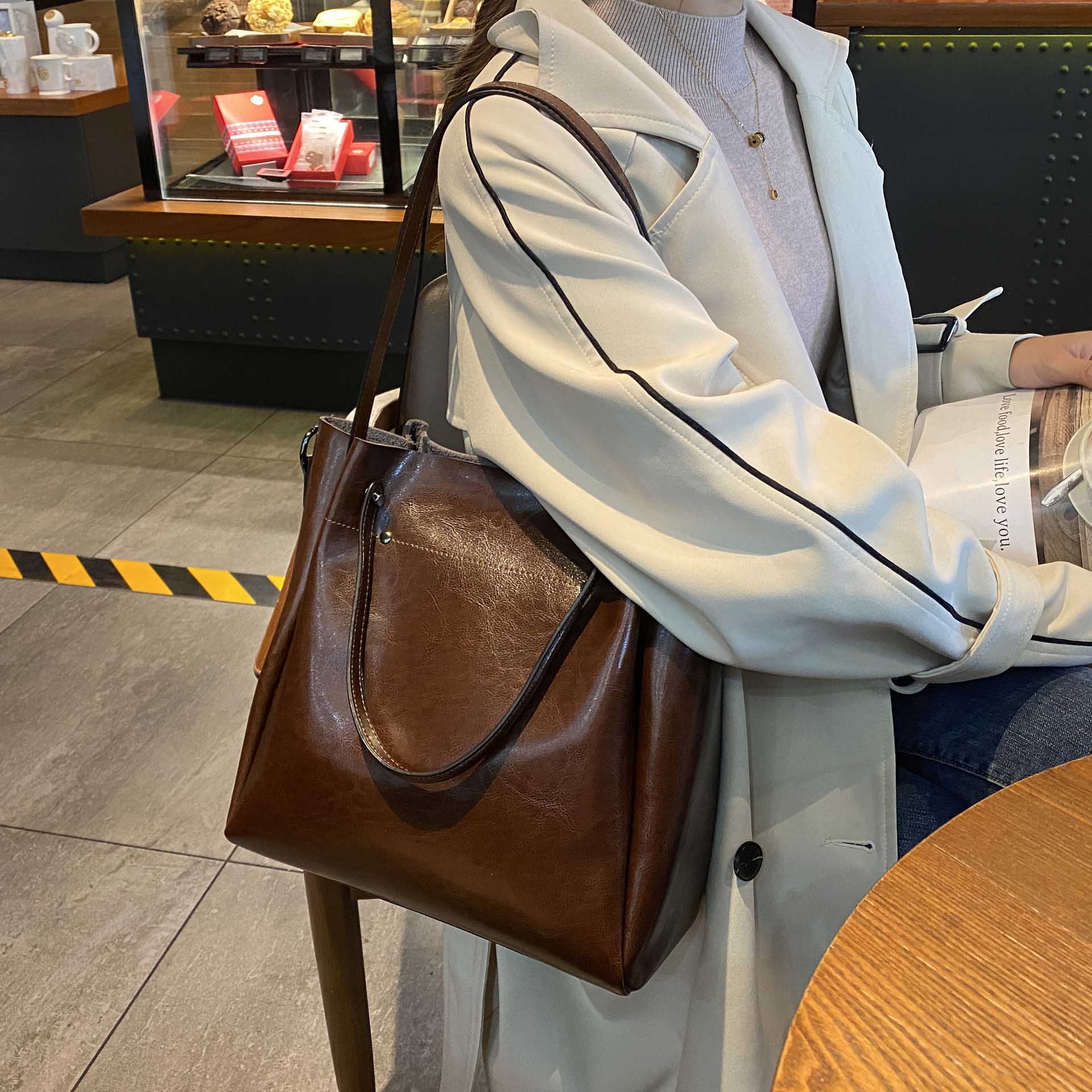 DEEPKEE original nubuck handmade full-grain genuine leather cowhide bag 時尚高級感水桶包真皮女包 0817 號