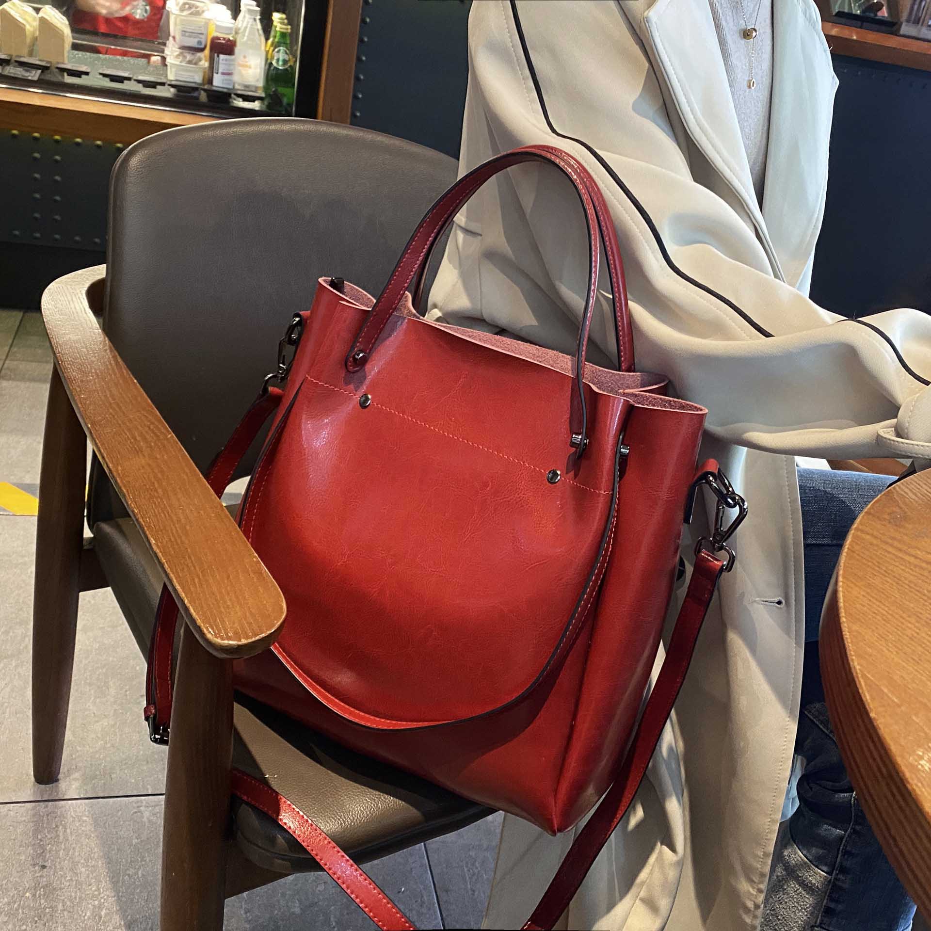 DEEPKEE original nubuck handmade full-grain genuine leather cowhide bag 時尚高級感水桶包真皮女包 0817 號