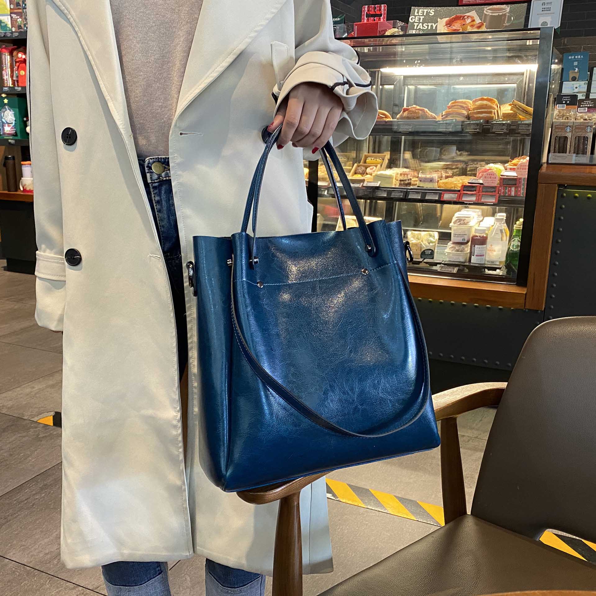 DEEPKEE original nubuck handmade full-grain genuine leather cowhide bag 時尚高級感水桶包真皮女包 0817 號