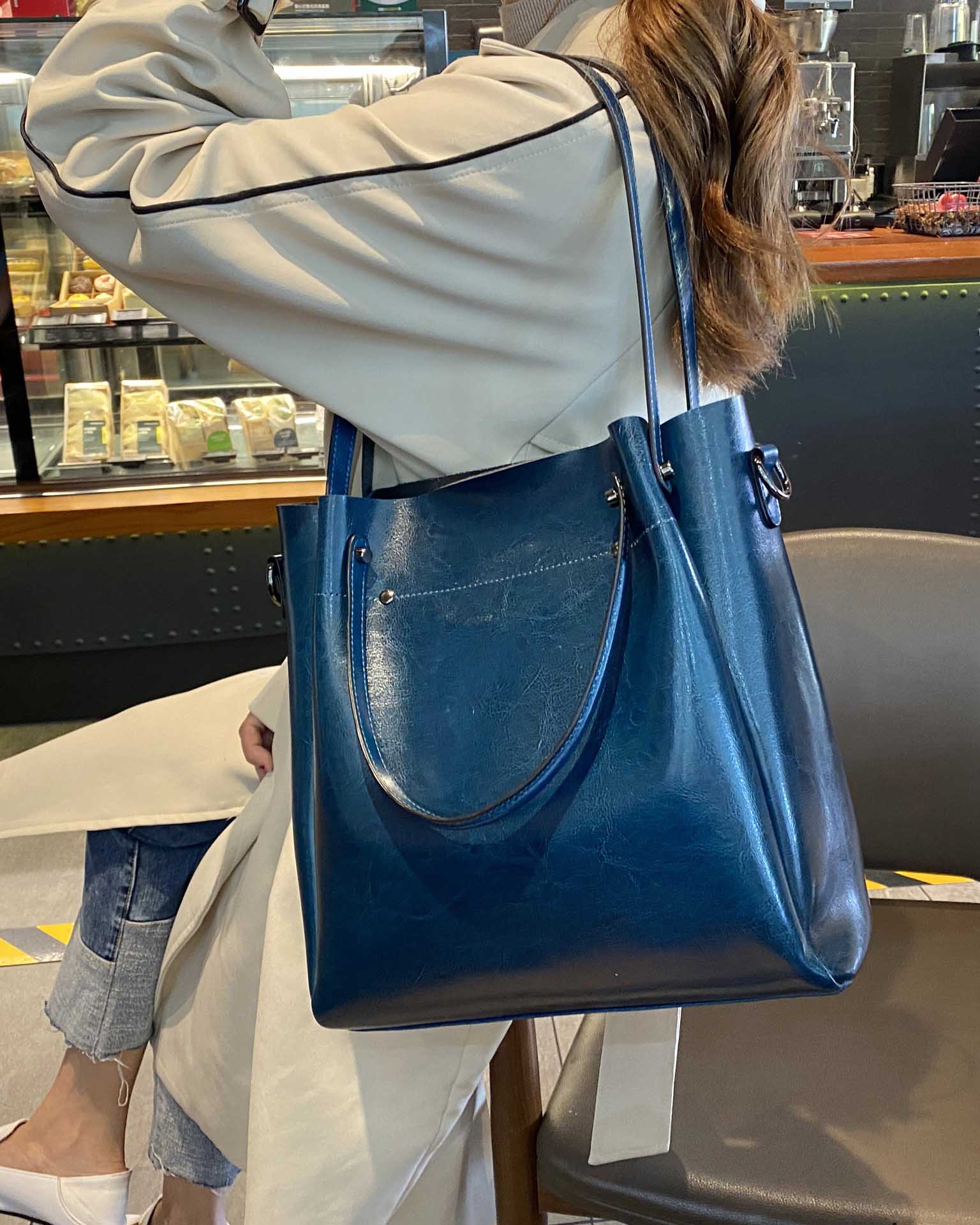 DEEPKEE original nubuck handmade full-grain genuine leather cowhide bag 時尚高級感水桶包真皮女包 0817 號