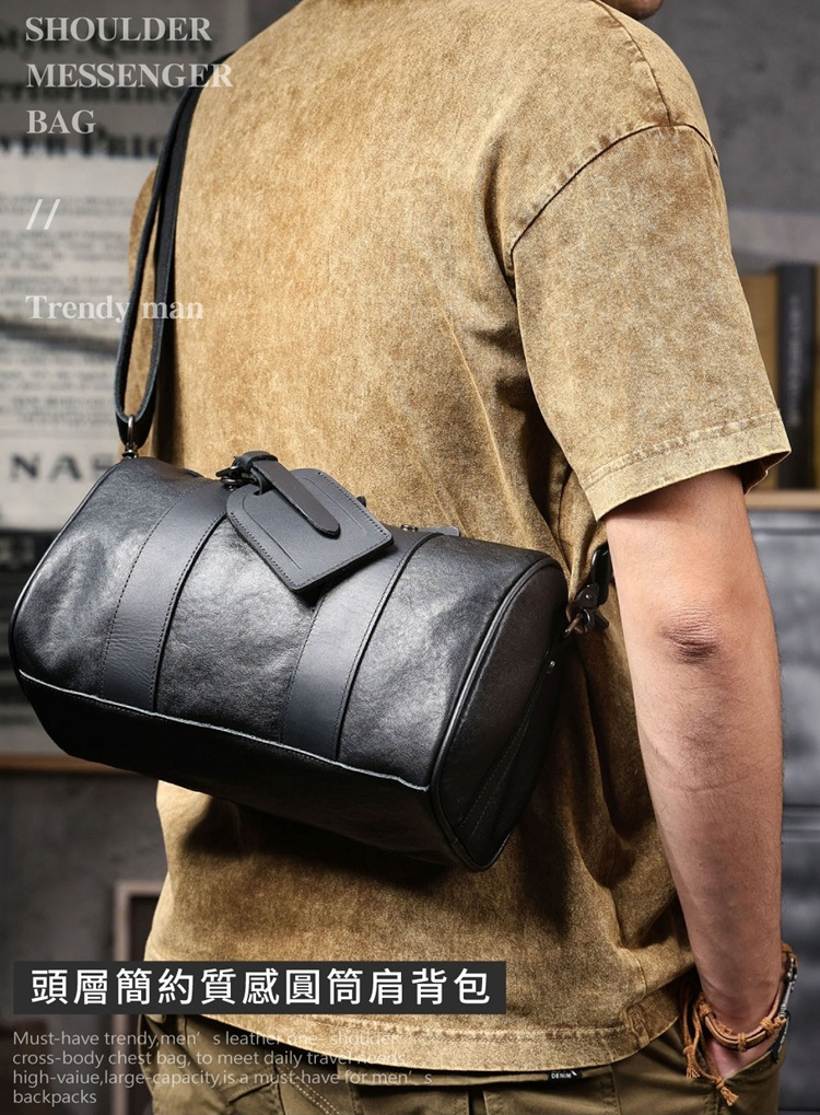 香港狄記皮具 狄記 原創真皮手工 ins郵差包 ins風格包包 頭層牛皮包包 皮革 原創手工真皮 皮件 頭層牛皮肩背圓筒包男包【LB1197】喜番屋