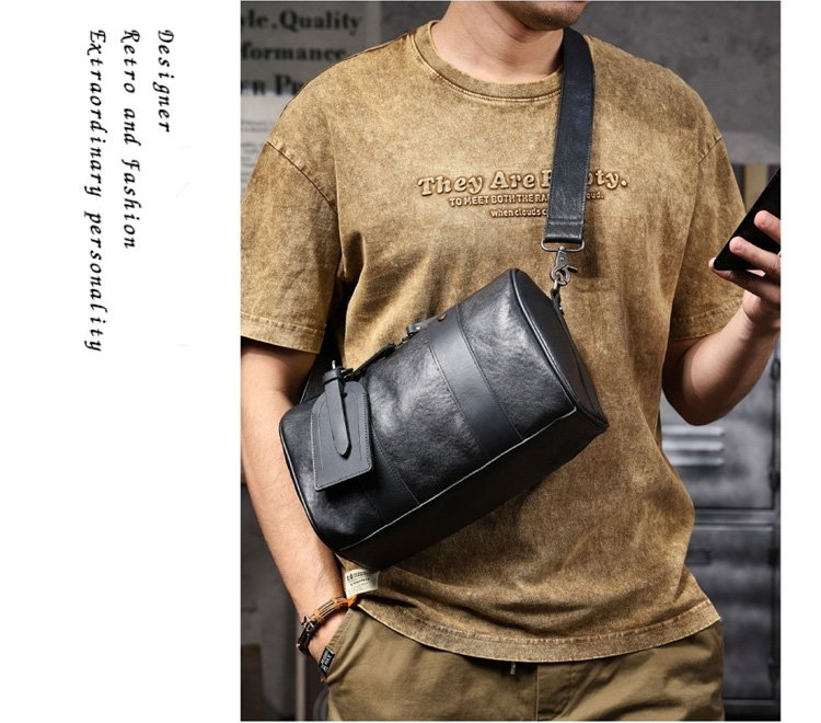 香港狄記皮具 狄記 原創真皮手工 ins郵差包 ins風格包包 頭層牛皮包包 皮革 原創手工真皮 皮件 頭層牛皮肩背圓筒包男包【LB1197】喜番屋