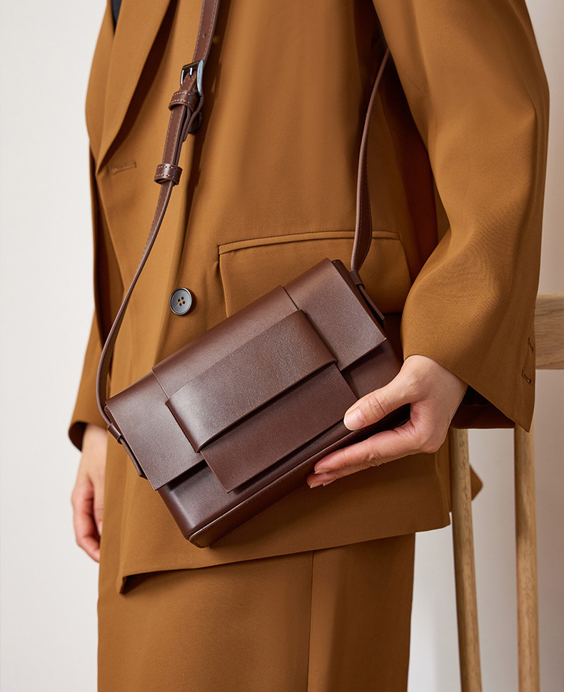 DEEPKEE original nubuck handmade full-grain genuine leather cowhide bag 中性軟皮編織小方包豆腐包小眾設計單肩牛皮女包 2088 號