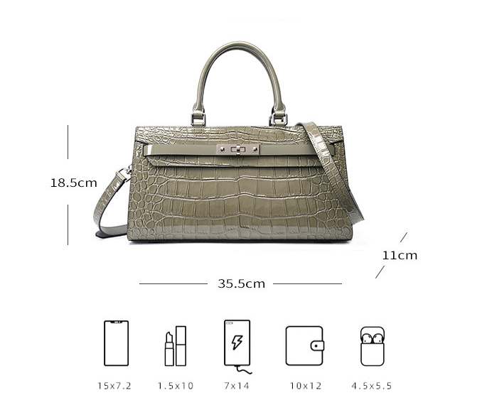 DEEPKEE original nubuck handmade full-grain genuine leather cowhide bag 凱麗包鱷魚紋牛皮百搭女包 手提單肩斜挎大容量包 2299 號