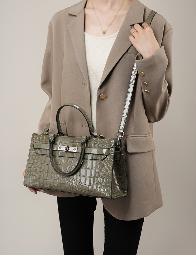 DEEPKEE original nubuck handmade full-grain genuine leather cowhide bag 凱麗包鱷魚紋牛皮百搭女包 手提單肩斜挎大容量包 2299 號