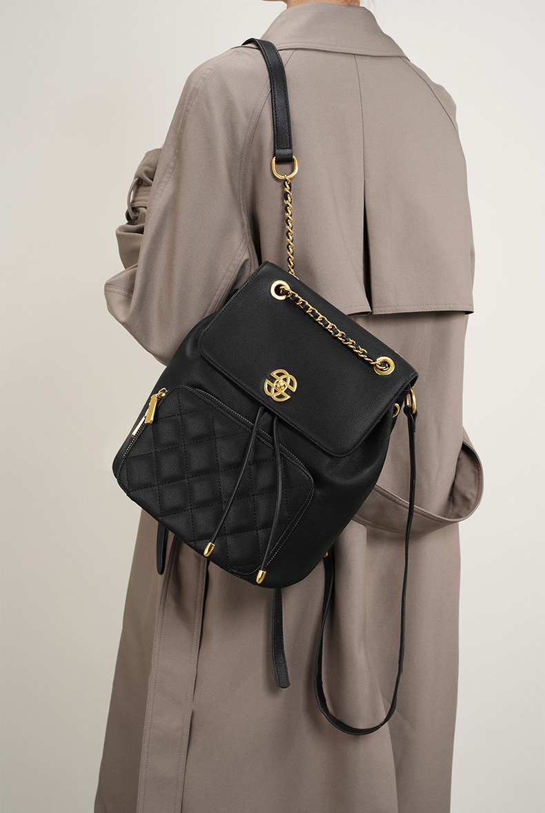 DEEPKEE original nubuck handmade full-grain genuine leather cowhide bag 小香風鍊條雙肩包 出遊旅行小背包 2361 號