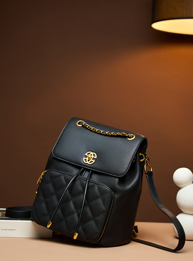 DEEPKEE original nubuck handmade full-grain genuine leather cowhide bag 小香風鍊條雙肩包 出遊旅行小背包 2361 號