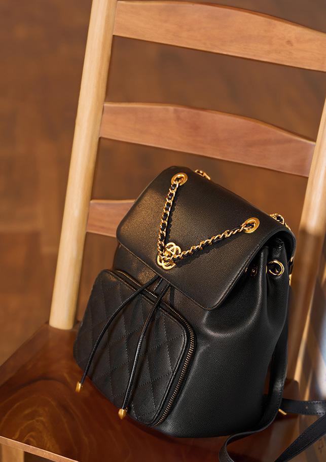 DEEPKEE original nubuck handmade full-grain genuine leather cowhide bag 小香風鍊條雙肩包 出遊旅行小背包 2361 號