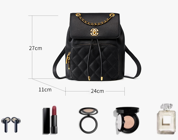 DEEPKEE original nubuck handmade full-grain genuine leather cowhide bag 小香風鍊條雙肩包 出遊旅行小背包 2361 號