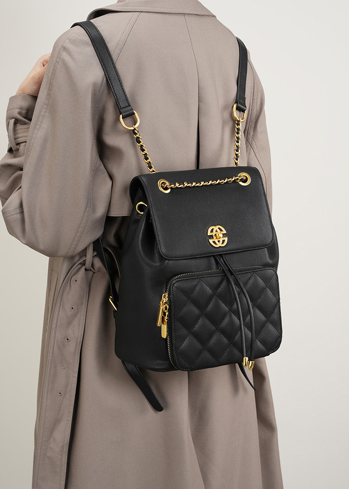 DEEPKEE original nubuck handmade full-grain genuine leather cowhide bag 小香風鍊條雙肩包 出遊旅行小背包 2361 號