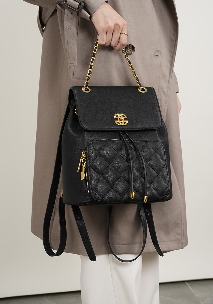 DEEPKEE original nubuck handmade full-grain genuine leather cowhide bag 小香風鍊條雙肩包 出遊旅行小背包 2361 號