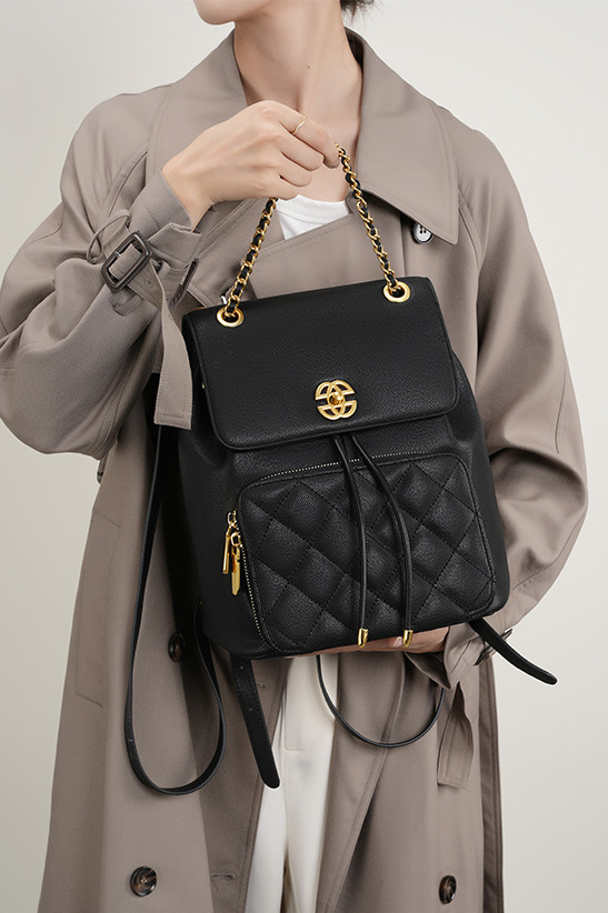 DEEPKEE original nubuck handmade full-grain genuine leather cowhide bag 小香風鍊條雙肩包 出遊旅行小背包 2361 號