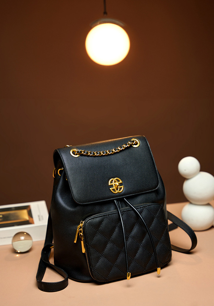 DEEPKEE original nubuck handmade full-grain genuine leather cowhide bag 小香風鍊條雙肩包 出遊旅行小背包 2361 號