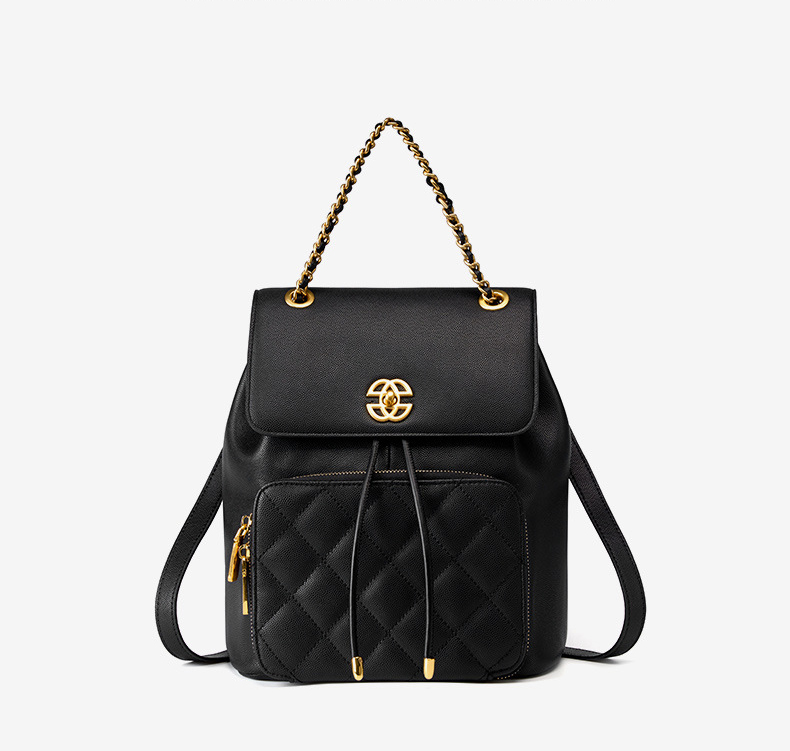 DEEPKEE original nubuck handmade full-grain genuine leather cowhide bag 小香風鍊條雙肩包 出遊旅行小背包 2361 號