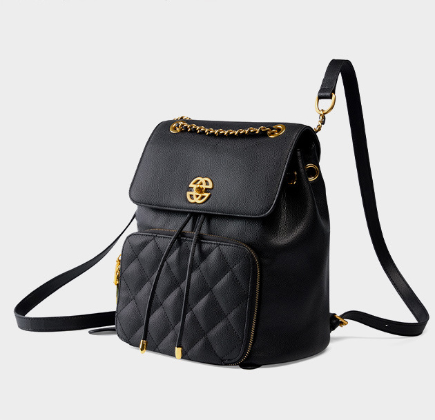 DEEPKEE original nubuck handmade full-grain genuine leather cowhide bag 小香風鍊條雙肩包 出遊旅行小背包 2361 號