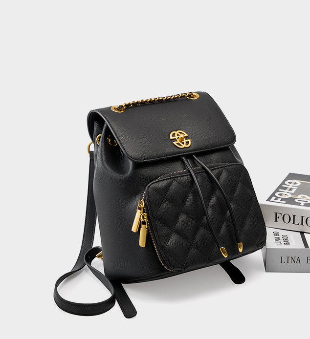 DEEPKEE original nubuck handmade full-grain genuine leather cowhide bag 小香風鍊條雙肩包 出遊旅行小背包 2361 號