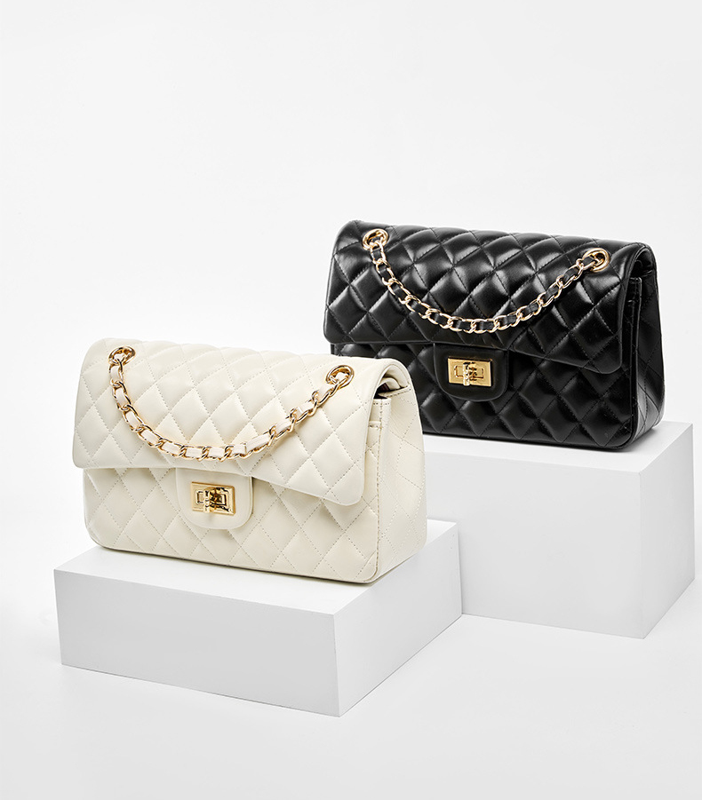 DEEPKEE original nubuck handmade full-grain genuine leather cowhide bag 頭層牛皮鏈條菱格單肩斜挎真皮小方包 2382 號