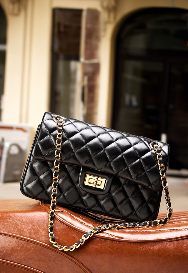 DEEPKEE original nubuck handmade full-grain genuine leather cowhide bag 頭層牛皮鏈條菱格單肩斜挎真皮小方包 2382 號