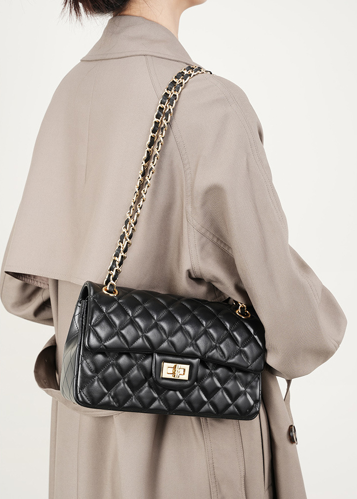 DEEPKEE original nubuck handmade full-grain genuine leather cowhide bag 頭層牛皮鏈條菱格單肩斜挎真皮小方包 2382 號