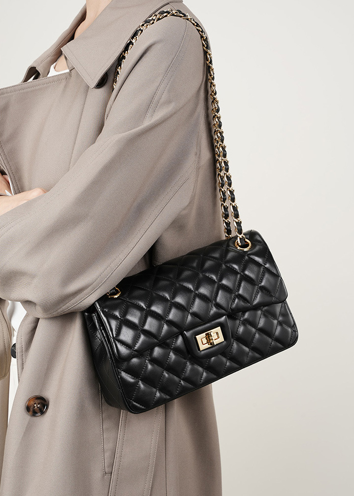 DEEPKEE original nubuck handmade full-grain genuine leather cowhide bag 頭層牛皮鏈條菱格單肩斜挎真皮小方包 2382 號