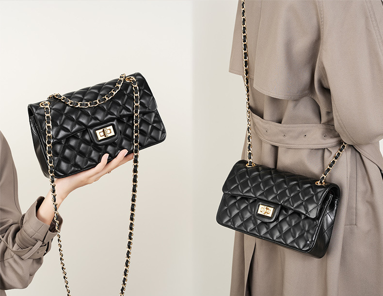 DEEPKEE original nubuck handmade full-grain genuine leather cowhide bag 頭層牛皮鏈條菱格單肩斜挎真皮小方包 2382 號