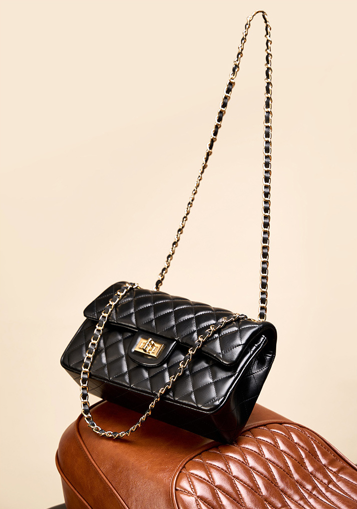 DEEPKEE original nubuck handmade full-grain genuine leather cowhide bag 頭層牛皮鏈條菱格單肩斜挎真皮小方包 2382 號