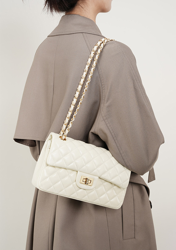 DEEPKEE original nubuck handmade full-grain genuine leather cowhide bag 頭層牛皮鏈條菱格單肩斜挎真皮小方包 2382 號