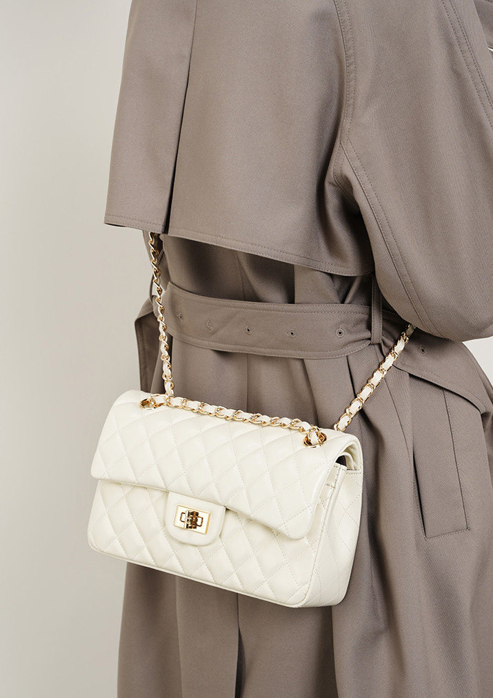 DEEPKEE original nubuck handmade full-grain genuine leather cowhide bag 頭層牛皮鏈條菱格單肩斜挎真皮小方包 2382 號