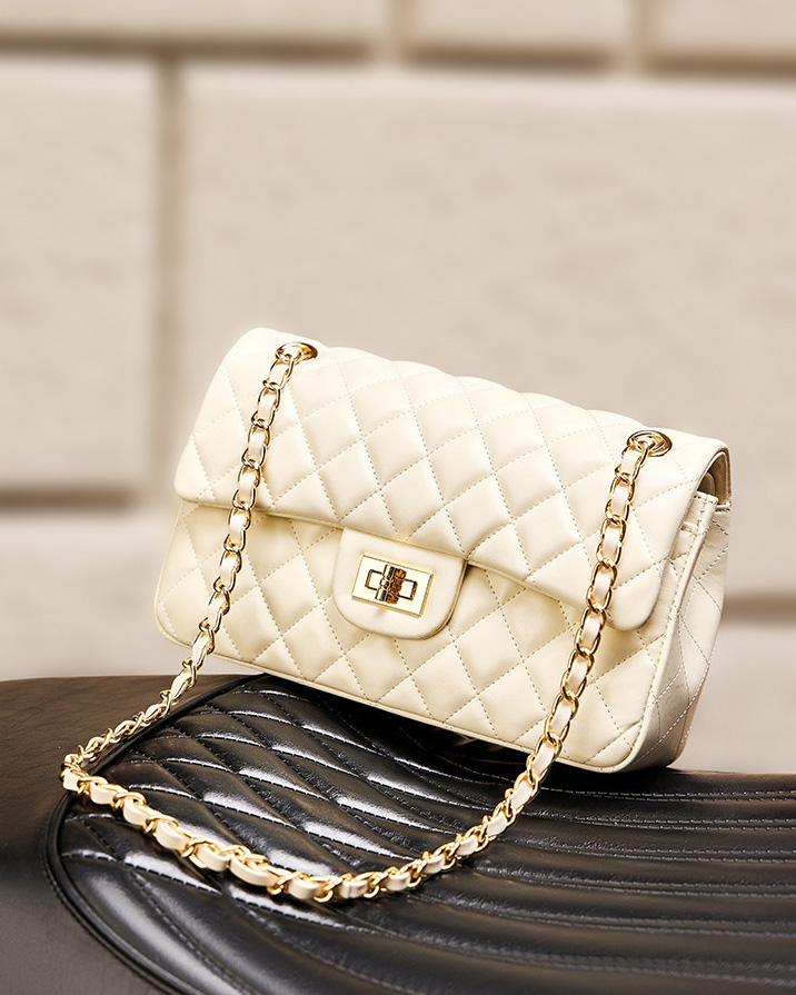 DEEPKEE original nubuck handmade full-grain genuine leather cowhide bag 頭層牛皮鏈條菱格單肩斜挎真皮小方包 2382 號