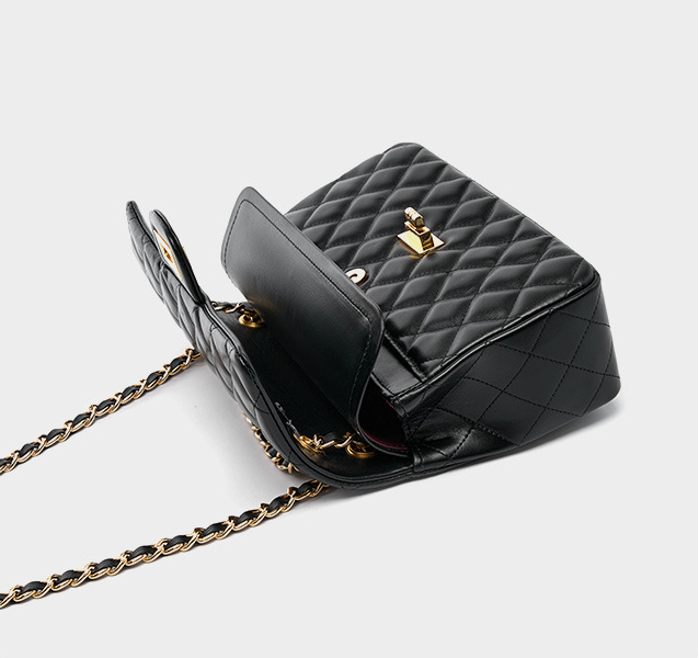 DEEPKEE original nubuck handmade full-grain genuine leather cowhide bag 頭層牛皮鏈條菱格單肩斜挎真皮小方包 2382 號