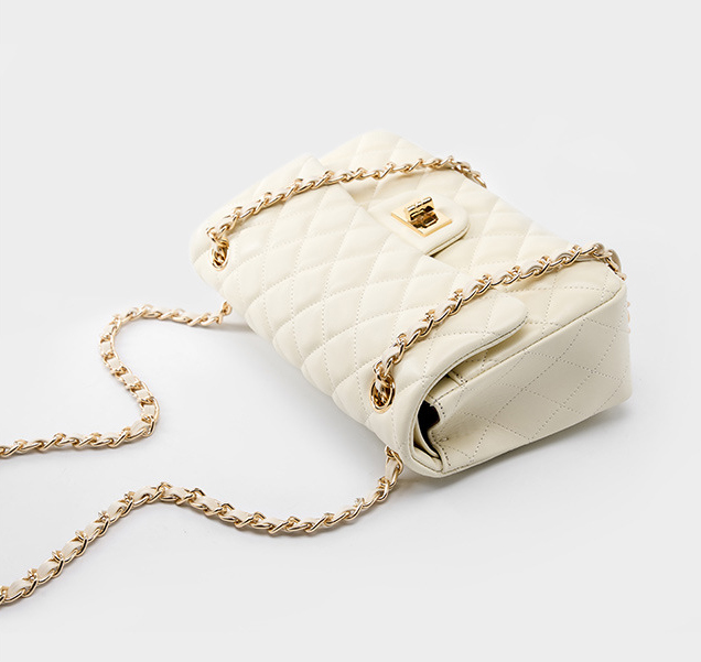 DEEPKEE original nubuck handmade full-grain genuine leather cowhide bag 頭層牛皮鏈條菱格單肩斜挎真皮小方包 2382 號