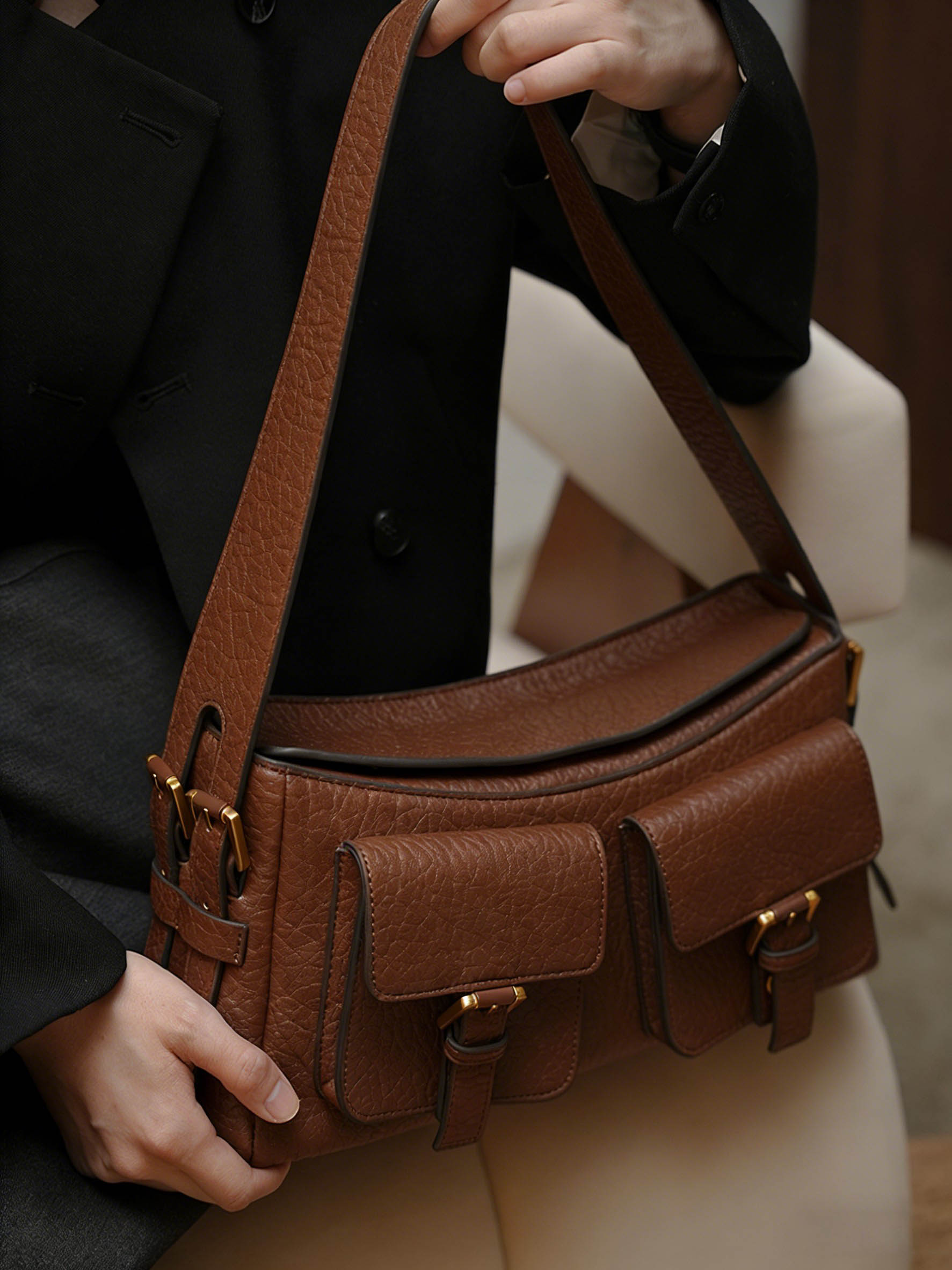 DEEPKEE 頭層牛皮小眾高級感腋下包 2399 號