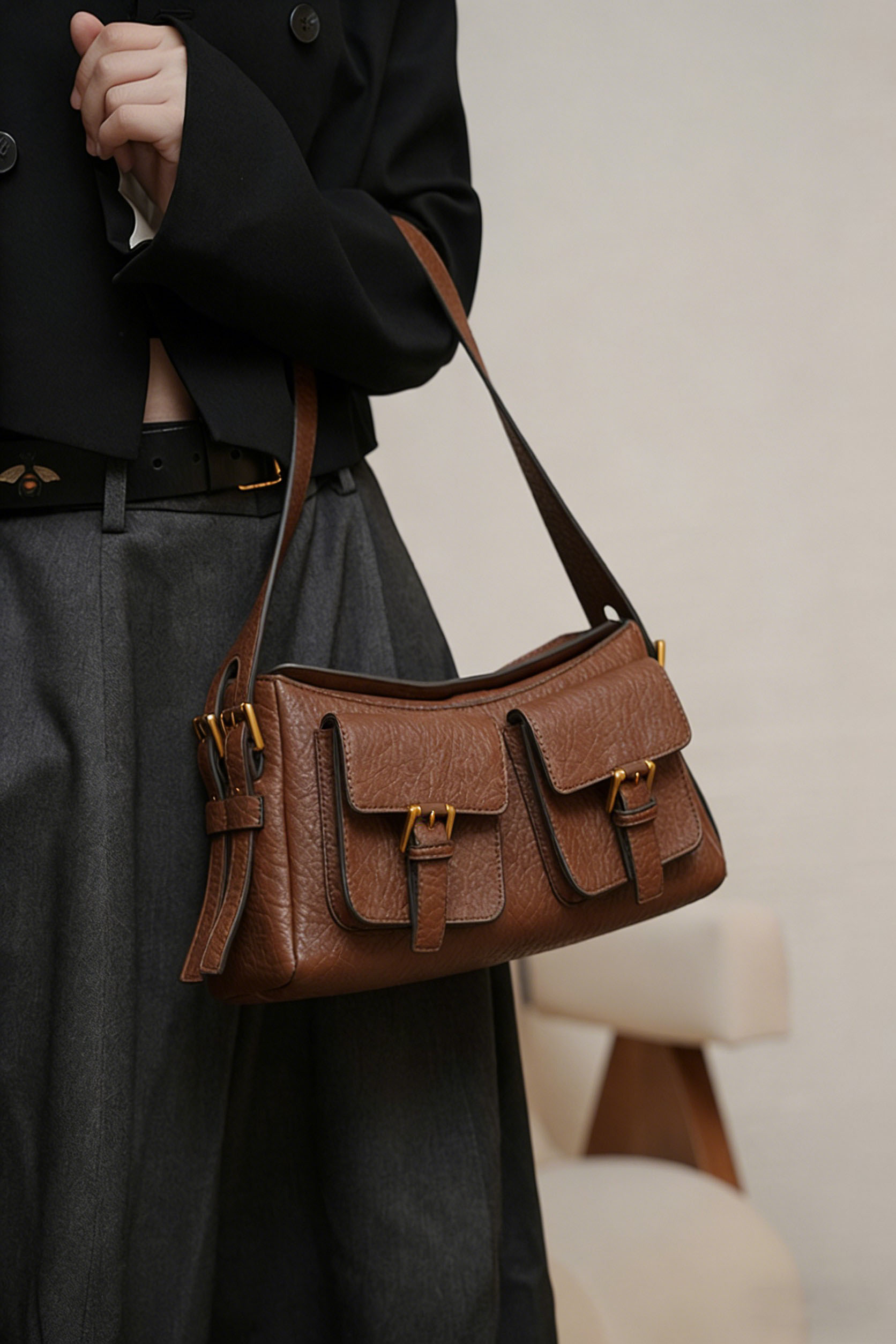 DEEPKEE 頭層牛皮小眾高級感腋下包 2399 號