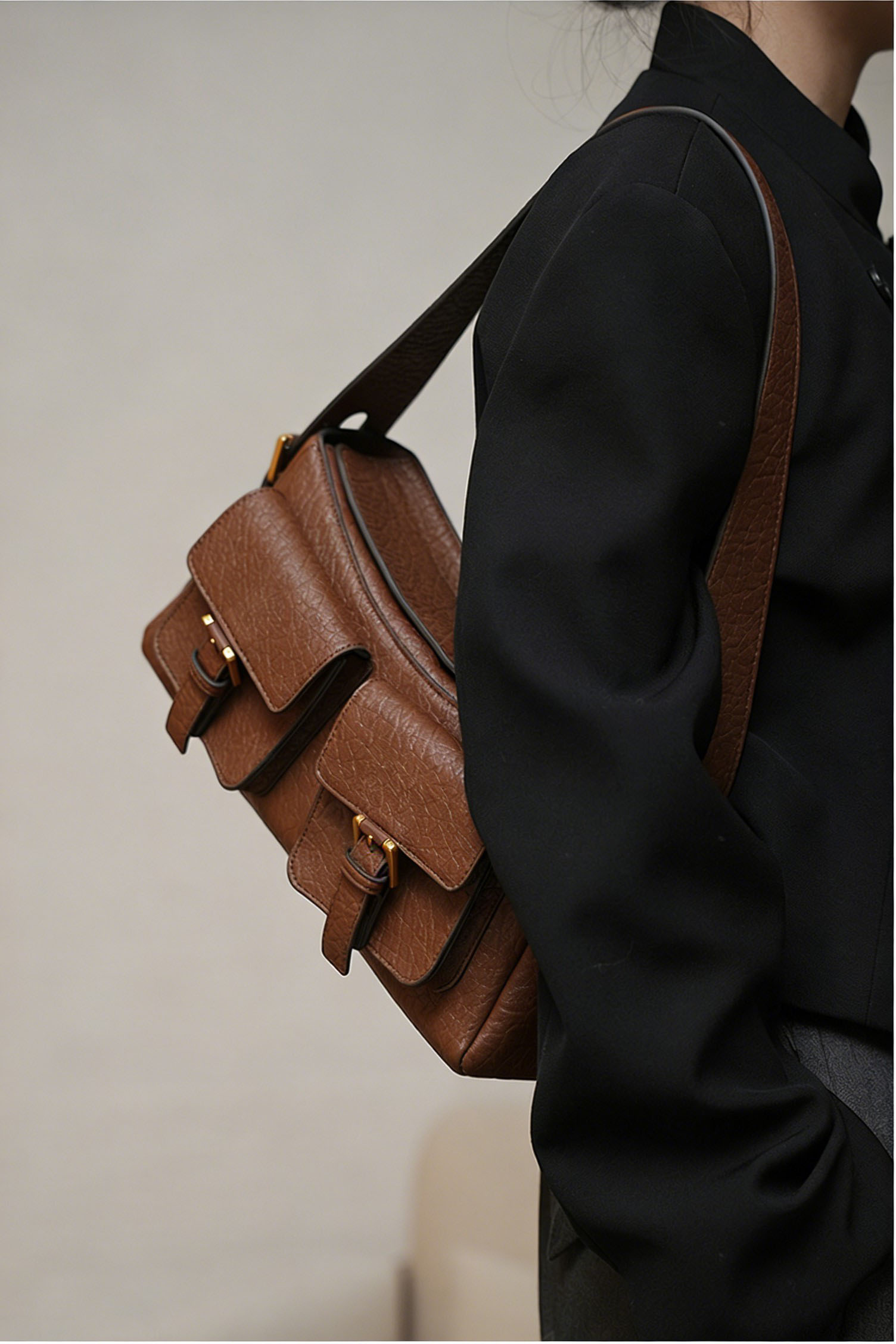 DEEPKEE 頭層牛皮小眾高級感腋下包 2399 號