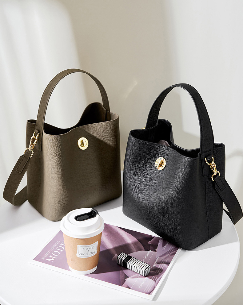 DEEPKEE original nubuck handmade full-grain genuine leather cowhide bag 新款水桶包真皮女包大容量單肩斜挎手提包 2503 號