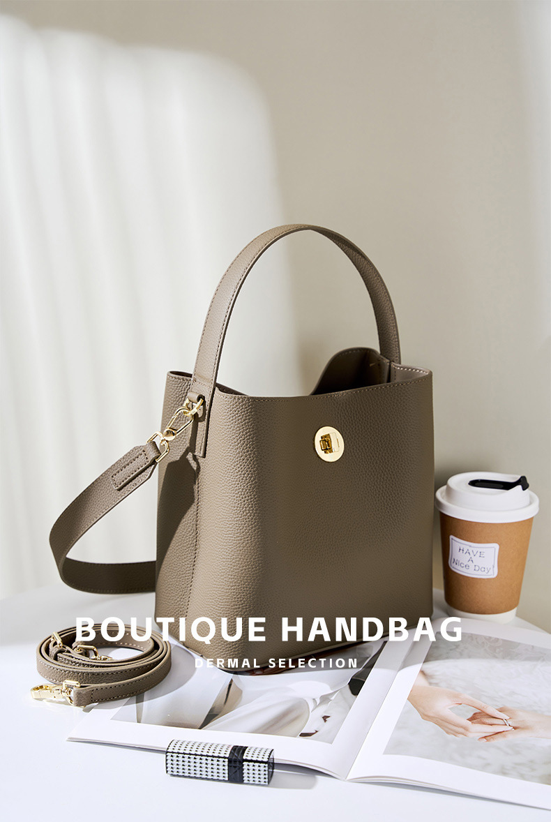 DEEPKEE original nubuck handmade full-grain genuine leather cowhide bag 新款水桶包真皮女包大容量單肩斜挎手提包 2503 號