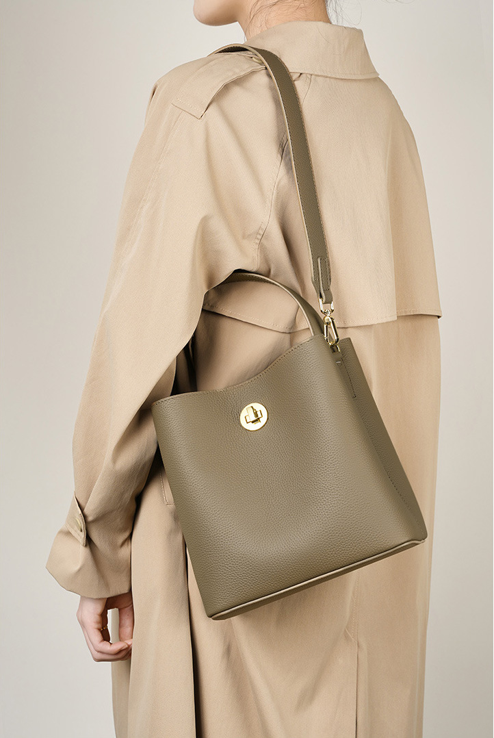 DEEPKEE original nubuck handmade full-grain genuine leather cowhide bag 新款水桶包真皮女包大容量單肩斜挎手提包 2503 號